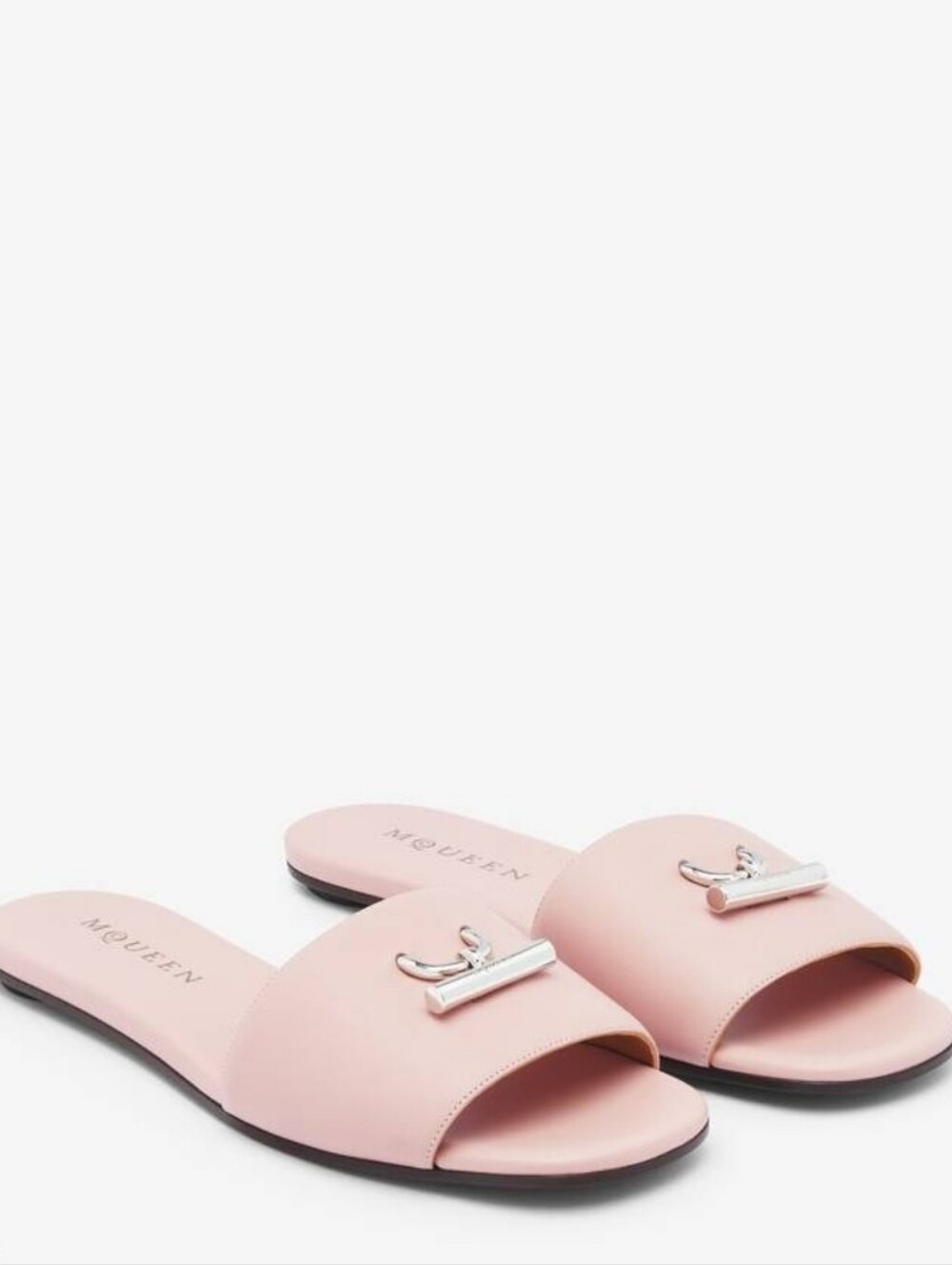 Alexander McQueen T-Bar Pink Leather Slide Sandals Size 39 US 9